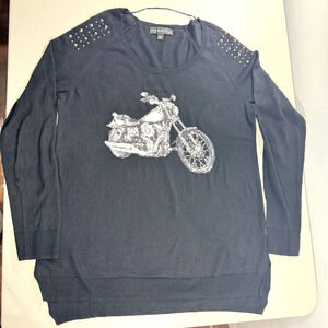 Rock Republic Black Motorcycle Studded Embellished Long Sleeve Sweater Top L